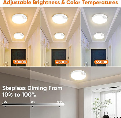 Rechargeable Motion Sensor Ceiling Light, 12000mAh Battery Closet Light | Wireless Battery Powered LED Shower Light, Magnetic Cordless Ceiling Light with Remote, Overhead Lamp for Pantry Shed, 2-Pack