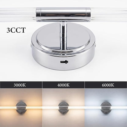 URSOLA 32" Modern LED Bathroom Light Fixtures, Chrome 3CCT Dimmable Bathroom Vanity Light Over Mirror, Bathroom Vanity Bath Bar Lights with 360° Removable Acrylic Light Tube