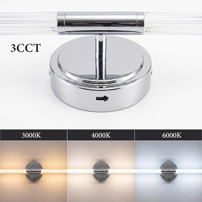URSOLA 24" Modern LED Bathroom Light Fixtures, Chrome 3CCT Dimmable Bathroom Vanity Light Over Mirror, Bathroom Vanity Bath Bar Lights with 360° Removable Acrylic Light Tube