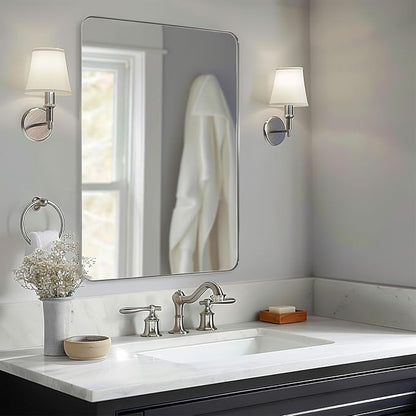 36"x48"Chrome Bathroom Mirror, Large Wall Mirror for Bathroom, Rounded Rectangle Mirror in Premium Stainless Steel Metal Frame Hangs Horizontal Or Vertical…