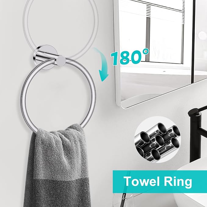 Polished Chrome Towel Bar Bathroom Hardware Accessories Set, 5 Pieces Toilet Paper Holder Towel Racks Set for Bathroom Stainless Steel Wall Mounted 23.6 in