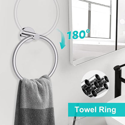 Polished Chrome Towel Bar Bathroom Hardware Accessories Set, 5 Pieces Toilet Paper Holder Towel Racks Set for Bathroom Stainless Steel Wall Mounted 23.6 in