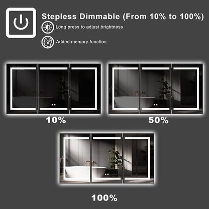 48 x 32 Inch LED Medicine Cabinet with Mirror, Recessed or Surface Mount, Soft Close Hinges, Adjustable Shelves, Black
