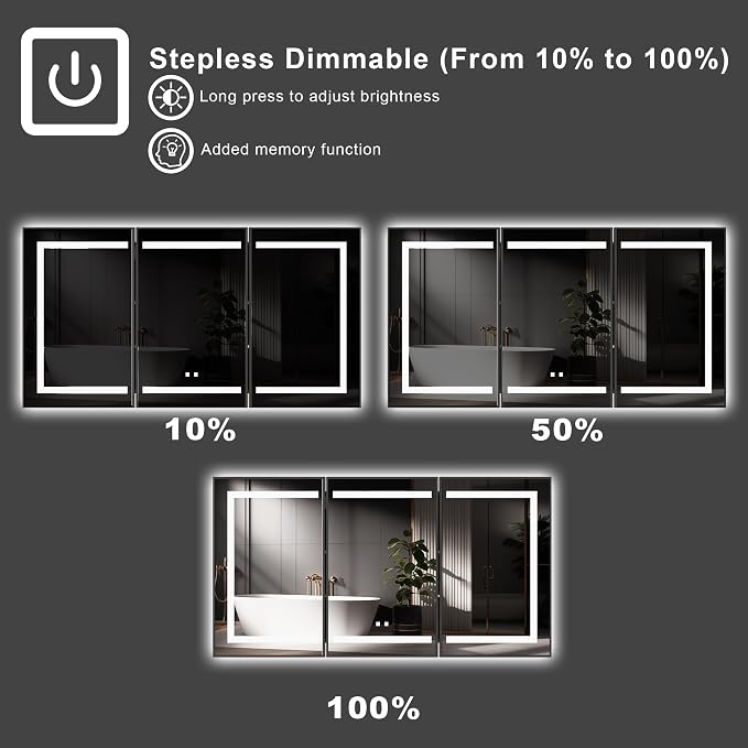 60 x 32 Inch LED Medicine Cabinet with Mirror, Recessed or Surface Mount, Soft Close Hinges, Adjustable Shelves, Black