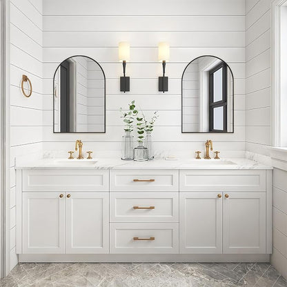 Black Arched Mirror 16x20in, Metal Framed Bathroom Vanity Wall | Tempered Glass, Shatter Proof, Living Room Bedroom Entryway, Modern Elegant Design