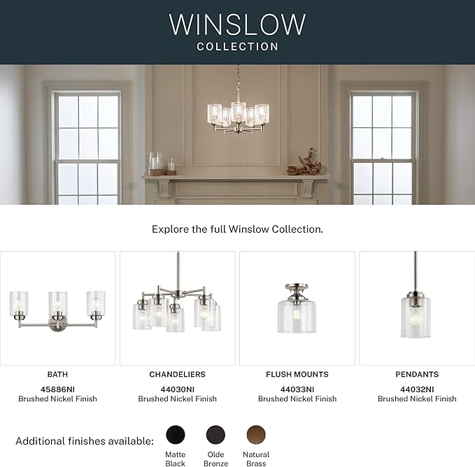 Kichler Winslow 12.75" Vanity Light in Brushed Nickel, 2-Light Transitional Bathroom Light with Clear Seeded Glass. (12.75" W x 9.25" H), 45885NI
