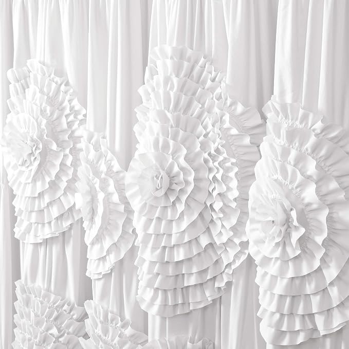 Lush Decor Serena Shower Curtain, 72" W x 72" L, White - Ruffled Bathroom Curtain - White Fabric Shower Curtains - Coquette Decor