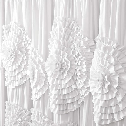 Lush Decor Serena Shower Curtain, 72" W x 72" L, White - Ruffled Bathroom Curtain - White Fabric Shower Curtains - Coquette Decor