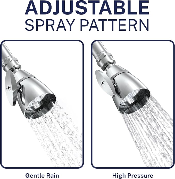 HammerHead Showers® Solid Metal 2 Inch High Pressure Shower Heads - CHROME – 2.5 GPM Shower Heads High Pressure - High Flow Shower Head with ADJUSTABLE SPRAY PATTERN - Fixed Shower Head