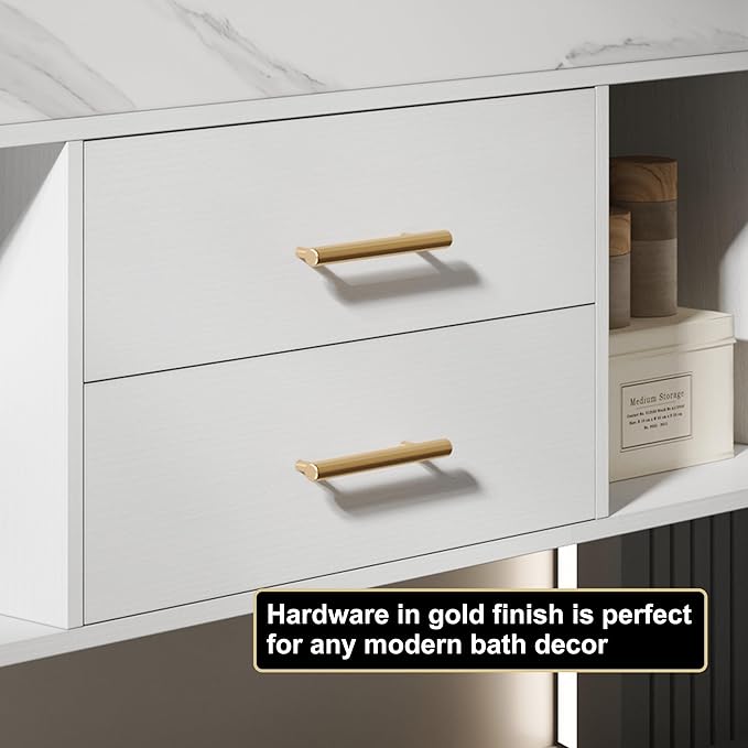 homary 39.4" Floating Bathroom Vanity with Sink, Modern Wall-Mounted Vanity Bathroom Cabinet with Sintered Stone Countertop, Undermount Sink & White, 2 Open Storage Shelves