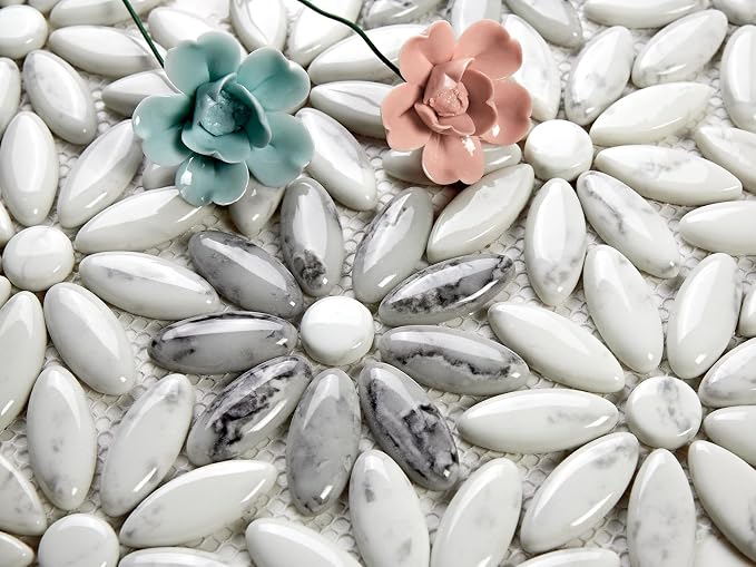 5 Sheets Marble Flowers Mosaic Wall and Floor Tiles for Bathroom and Kitchen 12.2 * 12.6 Inches 1.07 sq.ft