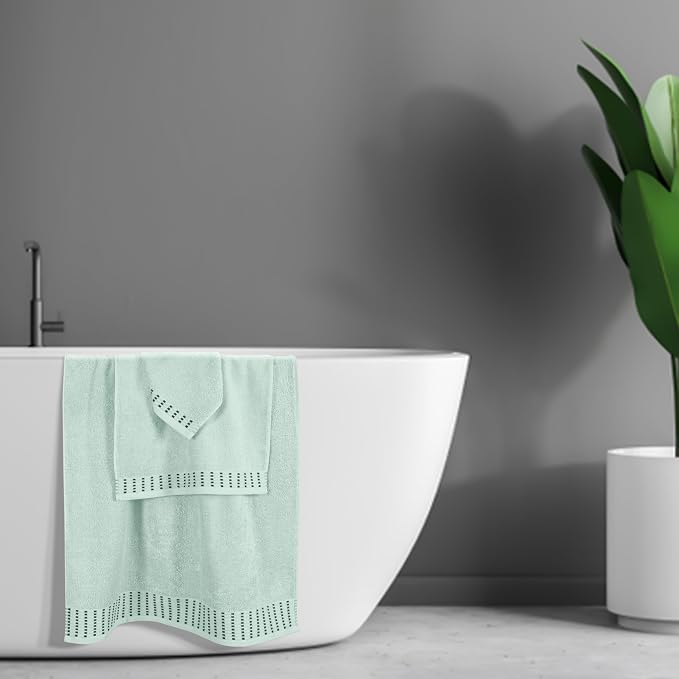 Ultra Soft 3 Pack Cotton Towel Set, Contains a Bath Towels 28x55 inch, a Hand Towels 16x24 inch & a Wash Cloths 12x12 inch, Ideal Everyday use, Compact & Lightweight - Sea Green