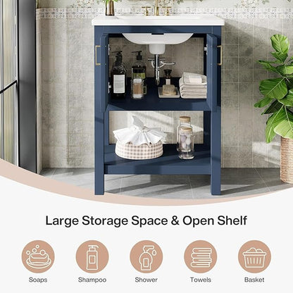 Tribesigns 48" Modern Bathroom Vanity with Sink, Freestanding Bathroom Vanities Cabinet Combo, Bathroom Sink Cabinet with 2 Doors and 1 Drawer, Solid Wooden Frame, Navy Blue