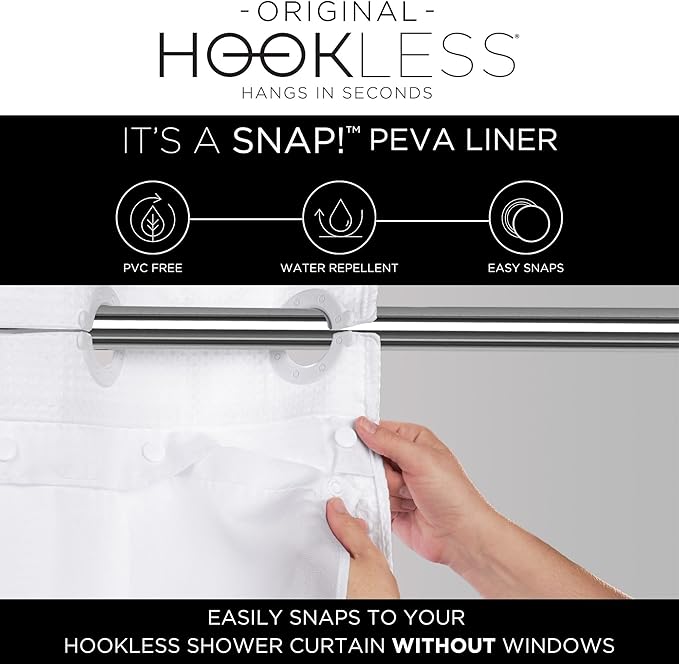 Hookless PEVA Shower Curtain Liner Frost | Water-Repellent | Snap-In Replacement | 70" x 69" | Pack of 6
