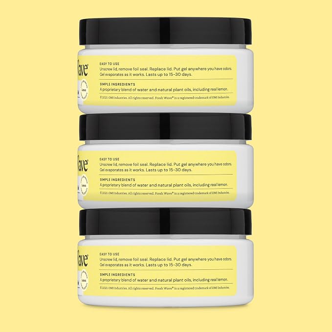 Fresh Wave Lemon Odor Eliminator Gel 3-Pk 7 oz - Air Freshener for Home | Plant-based essential oils. Lasts 15-30 days per jar. No plug-in needed. Pet-safe, closet and bathroom deoderizer.