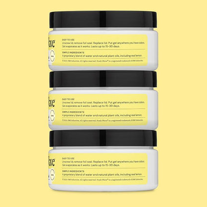Fresh Wave Lemon Odor Eliminator Gel 3-Pk 7 oz - Air Freshener for Home | Plant-based essential oils. Lasts 15-30 days per jar. No plug-in needed. Pet-safe, closet and bathroom deoderizer.