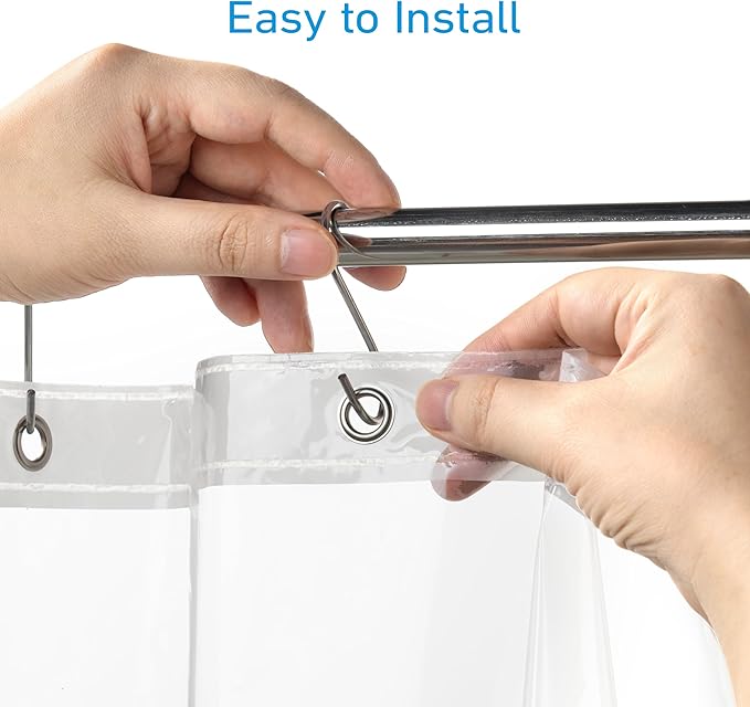 EHZNZIE Shower Curtain Liner Light Weight PEVA, Shower Liner 36x72 Inches, Waterproof, No Chemical Smell with 12 Rust Proof Metal Grommets for Bathroom Shower Curtain, Clear