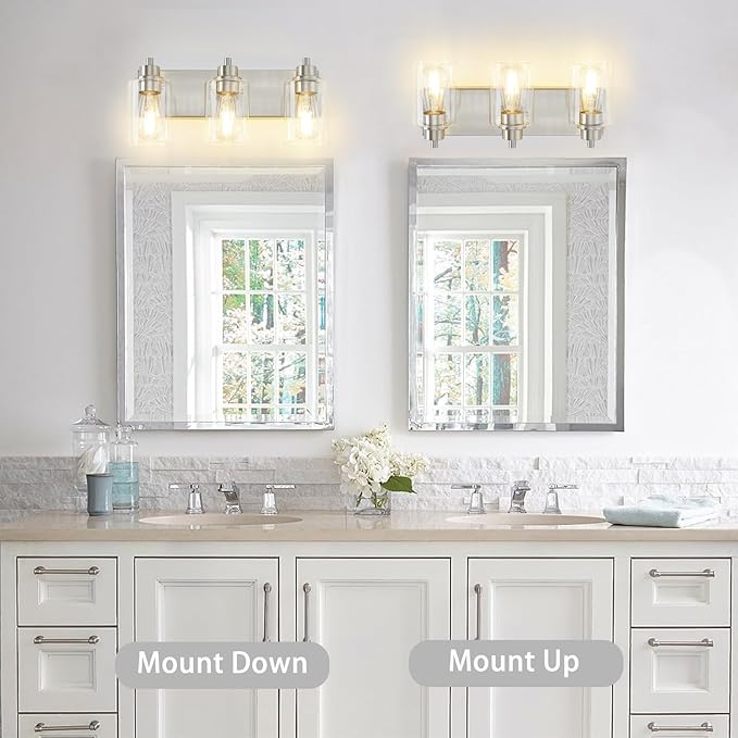 Brushed Nickel Bathroom Vanity Light, Bathroom Light Fixtures Over Mirror, Modern Vanity Lamp with Clear Glass Shade, Wall Sconce for Mirror