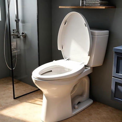Elongated Bidet Toilet Seat with Soft-Close Lid, Self-Cleaning Dual Nozzles, Non-Electric Bidet Seat with Adjustable Water Pressure, White Toilet Seat for Elongated Toilets with Brass Inlet