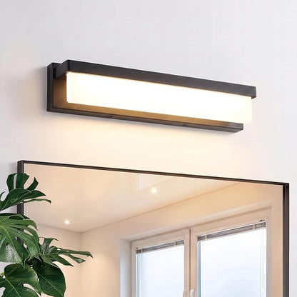 URSOLA LED Bathroom Vanity Light Fixture Over Mirror 16.5 inch Modern Rectangle Black Matte Metal Lighting Bar 4000K Daylight Wall Sconce (Black)