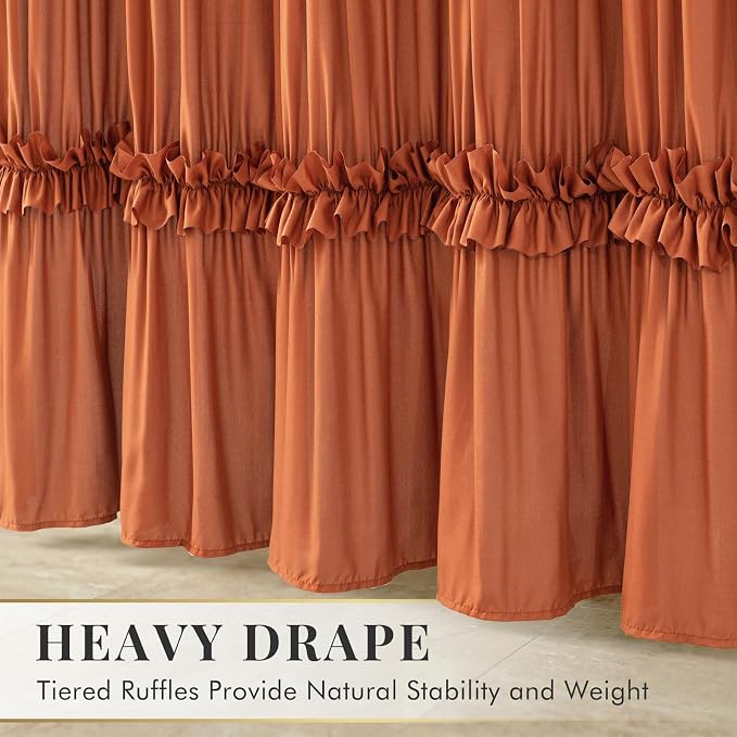 LIPA Boho Rustic Orange Ruffle Shower Curtain 72x72 Inches | Farmhouse Shower Curtains for Bathroom,Water‑Resistant Fabric Shower Curtain,Bohemian Bathroom Decor