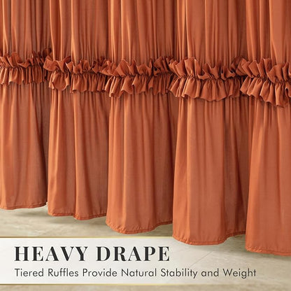 LIPA Boho Rustic Orange Ruffle Shower Curtain 72x72 Inches | Farmhouse Shower Curtains for Bathroom,Water‑Resistant Fabric Shower Curtain,Bohemian Bathroom Decor