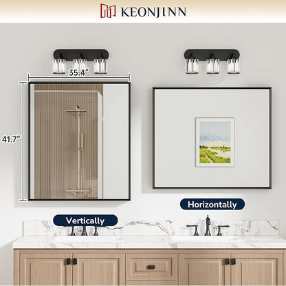 Keonjinn 42 x 36 Inch Brushed Nickel Bathroom Mirrors for Over Sink | Metal Frame, Rectangular Mirrors for Wall, Anti Rust, Rustic Bathroom Vanity Mirror, Safety HD Tempered Glass, Square Corner