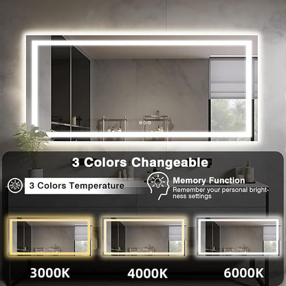 EchosLife Large 84"x40" Light up Bathroom Mirror | Backlit + Front Lit, Anti-Fog, Stepless Dimmable, 3 Colors, Memory, Tempered Glass, UL Listed, Horizontal/Vertical
