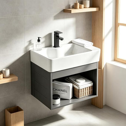 15-inch wall-Mounted Compact Bathroom Vanity, Open-Style mini Bathroom Vanity, Designed specifically for Compact bathrooms