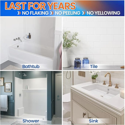 Specialty Tub and Tile Paint, Water-based Tub and Tile Refinishing Kit | With Tools, Quick-Dry Tub Paint for Bathtub, Sinks, No Odor Shower Paint, Bathroom Tile Paint, User-friendly, Pure White
