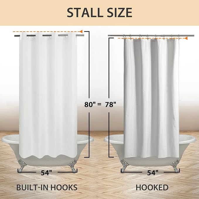 River Dream No Hook Stall Shower Curtain or Liner Microfiber White, 54x80 | Waterproof Fabric Shower Curtain Set, Bottom Magnets, Soft & Machine Washable, 54W x 80H