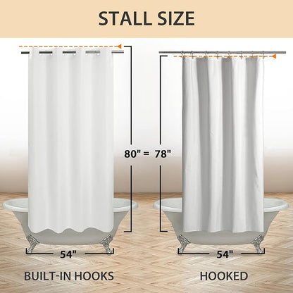 River Dream No Hook Stall Shower Curtain or Liner Microfiber White, 54x80 | Waterproof Fabric Shower Curtain Set, Bottom Magnets, Soft & Machine Washable, 54W x 80H