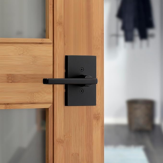 Kwikset Halifax Interior Passage Door Handle, Lever For Closet and Hallway Doors, Reversible Non-Locking Handle Lever, Matte Black, with Microban Protection