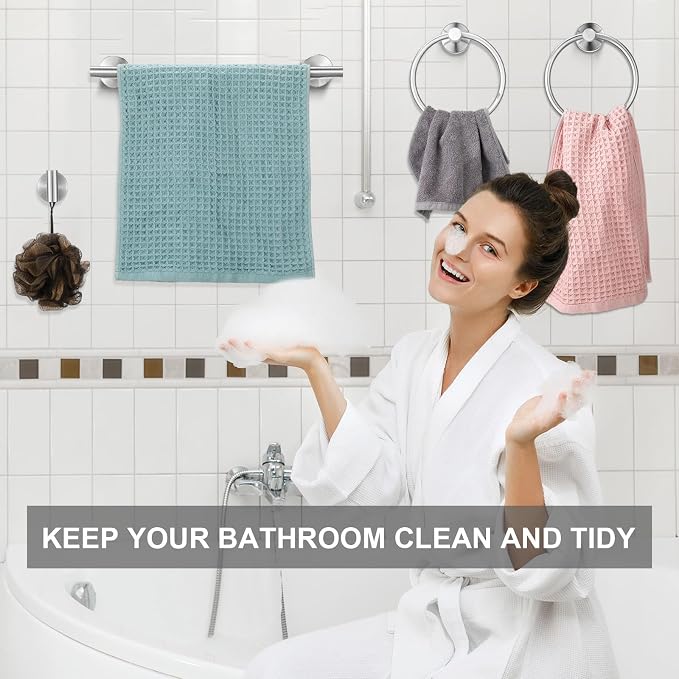 Blulu 20 Pcs Bathroom Hardware Set, Towel Bar Accessories, Brushed Nickel | Stainless Steel Bathroom Accessories, Wall Mounted 16 Inch Towel Racks, Hook, Ring, Toilet Paper Holder Kit Modern Decoration