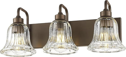 zeyu 22 Inch Bronze Vanity Lights, Farmhouse Wall Sconce Lighting, 3 Light Bathroom Mirror Wall Light, Oil Rubbed Bronze Finish with Clear Striped Glass, ZJX117B-3W ORB