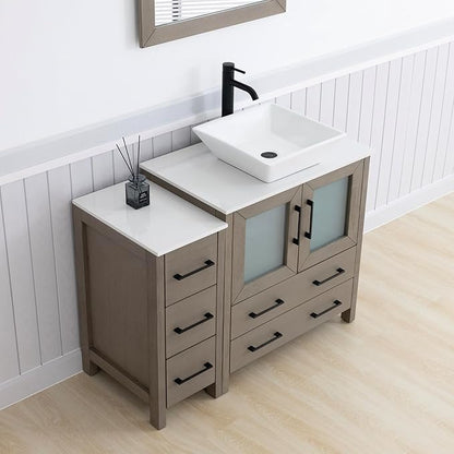 Vanity Art 42 Inch Vessel Single Sink Bathroom Vanity Cabinet with 1 Mirror, Engineered Marble Top Bathroom Cabinet Compact Set with 5 Dovetail Drawers and Soft Closing Doors, VA3130-42DG
