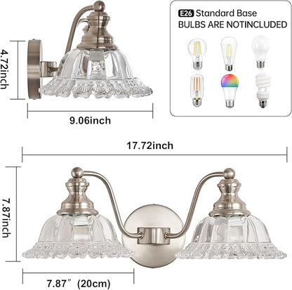 Brushed Nickel 2 Light Vanity Lights Fixture Lights for Bathroom