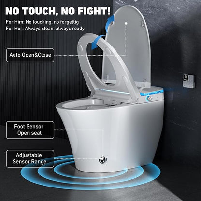 Smart Toilet with Bidet Built in, Tank Built in with Powerful Flush, Heated Seat, Auto Flush and Close, Warm Water, Air Dryer, Night Light and ADA Comfort Height for Bathroom