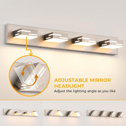 4-Light 5CCT Modern Bathroom Vanity Light Fixtures, 30-Inch 350° Rotatable LED Vanity Lights Over Mirror, Dimmable Brushed Nickel Wall Sconce with Frosted Acrylic Shade