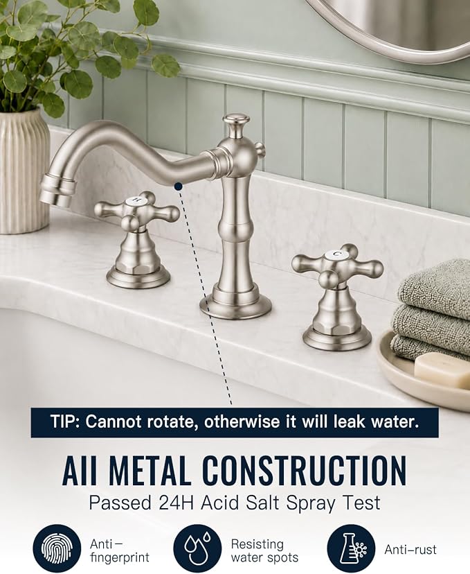 gotonovo Bathroom Faucet 3 Hole Vintage, Brushed Nickel, H C Label | Widespread Bathroom Sink Faucet 8 Inch 2 Cross Handles,Pop Up Drain,cUPC Supply Line,4-15.7” Install,for Vanity Farmhouse RV