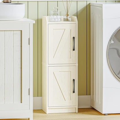 Bathroom Storage Cabinet, Small Corner Floor Cabinet with Door and Shelves, Narrow Bathroom Organizer and Paper Storage with Adjustable Shelves, for Small Spaces, Rustic White BC27114X