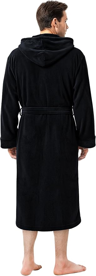 NY Threads Mens Robe with Hood, Luxury Plush Fleece Hooded Mens Bathrobe, Spa Bath Robe for Men