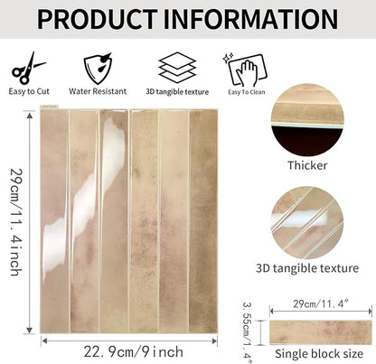 10 Sheet Pink with Beige 9 * 11.4 in backsplash Tiles Peel Stick for Kitchen Bathroom RV Fireplace Decor, Thick Design Glossy wall Tile Stickers Stick on Tiles backsplash