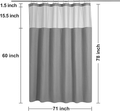 N&Y HOME Long Waffle Weave Shower Curtain with Snap-in Fabric Liner and 12 Hooks Set - 71" x 78", Hotel Style & Mesh Top Window, Machine Washable, Water Repellent - 71x78, Gray