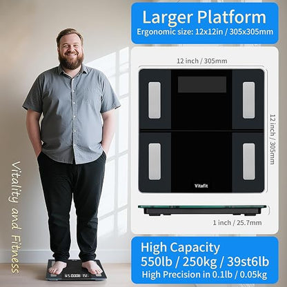 Vitafit FSA&HSA 550lb Smart Weight Scale, Accuracy 0.1lb by Professional Scale Factory Since 2001, Bathroom Scale for Body Weight App Sync 13 Body Composition with BMI and Body Fat, Black