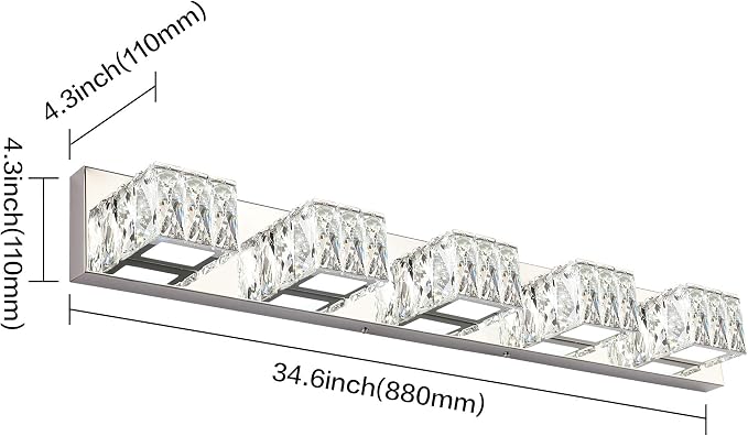 Modern Bathroom Vanity Light - 5 Light LED 5CCT Dimmable Vanity Lighting Fixtures - Crystal Chrome Bathroom Lights Over Mirror