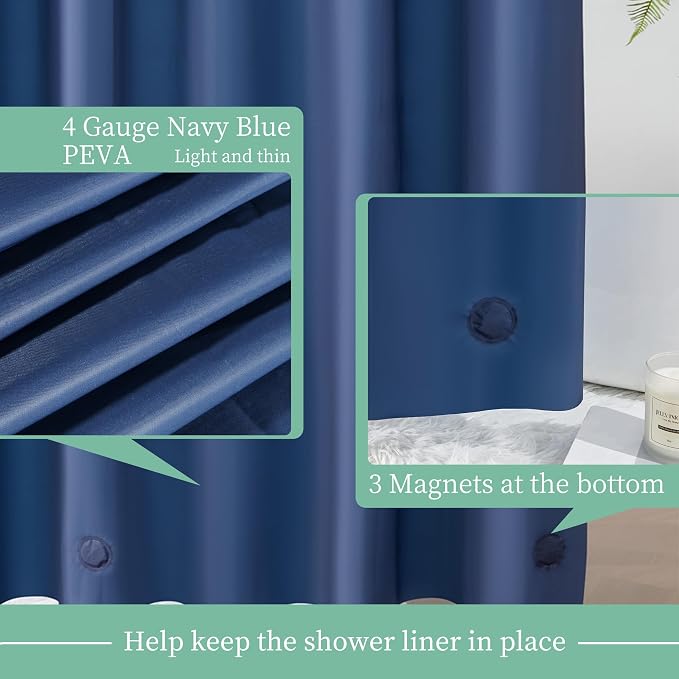 Mrs Awesome Navy Blue Shower Curtain Liner with 3 Magnets, 72x72 | 12 Rustproof Grommets,Premium Plastic Shower Curtain for Bathroom Lightweight & Waterproof,72W x 72H