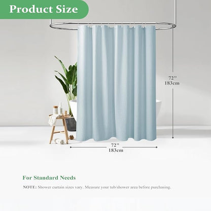 Waffle Shower Curtain 256 GSM Heavy Duty Fabric 72"x72" Fog Blue | Thick Textured Cloth, Weighted Hem, Water Repellent Washable, Hotel Luxury Polyester Shower Curtain Set for Bathroom 12 Hooks