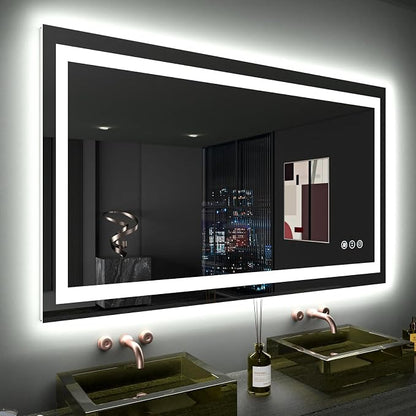 LOAAO 48"X28" LED Bathroom Mirror with Lights, UL Listed | Anti-Fog, Dimmable, 3 Color Temperature, Backlit + Front Lit, Memory Function, Tempered Glass