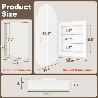 FKWin Luxury Diamond Frameless Medicine Cabinets for Bathroom, 30x21 Inch | Modern Bathroom Medicine Cabinet, Recessed medicine cabinet or surface mount medicine cabinet, Easy Install, Reversible Door